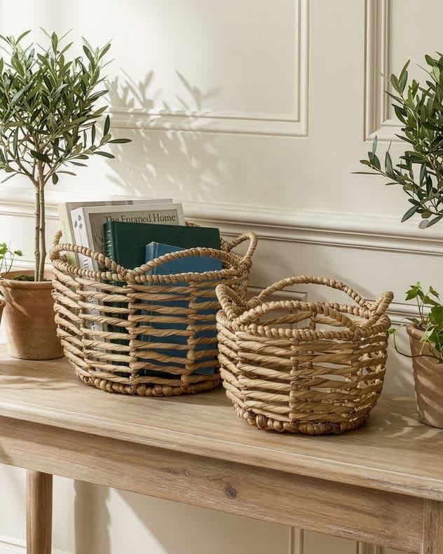 Water Hyacinth Open Weave Scalloped Basket