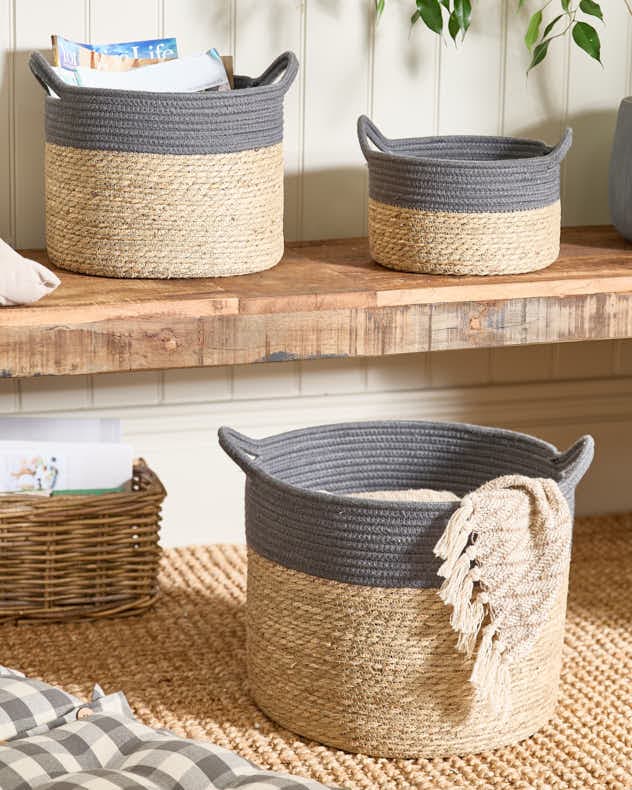 Seagrass Grey Stripe Basket